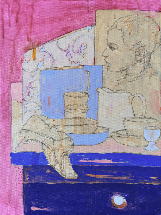 vie silencieuse rose et bleue V - 30x40 - technique mixte